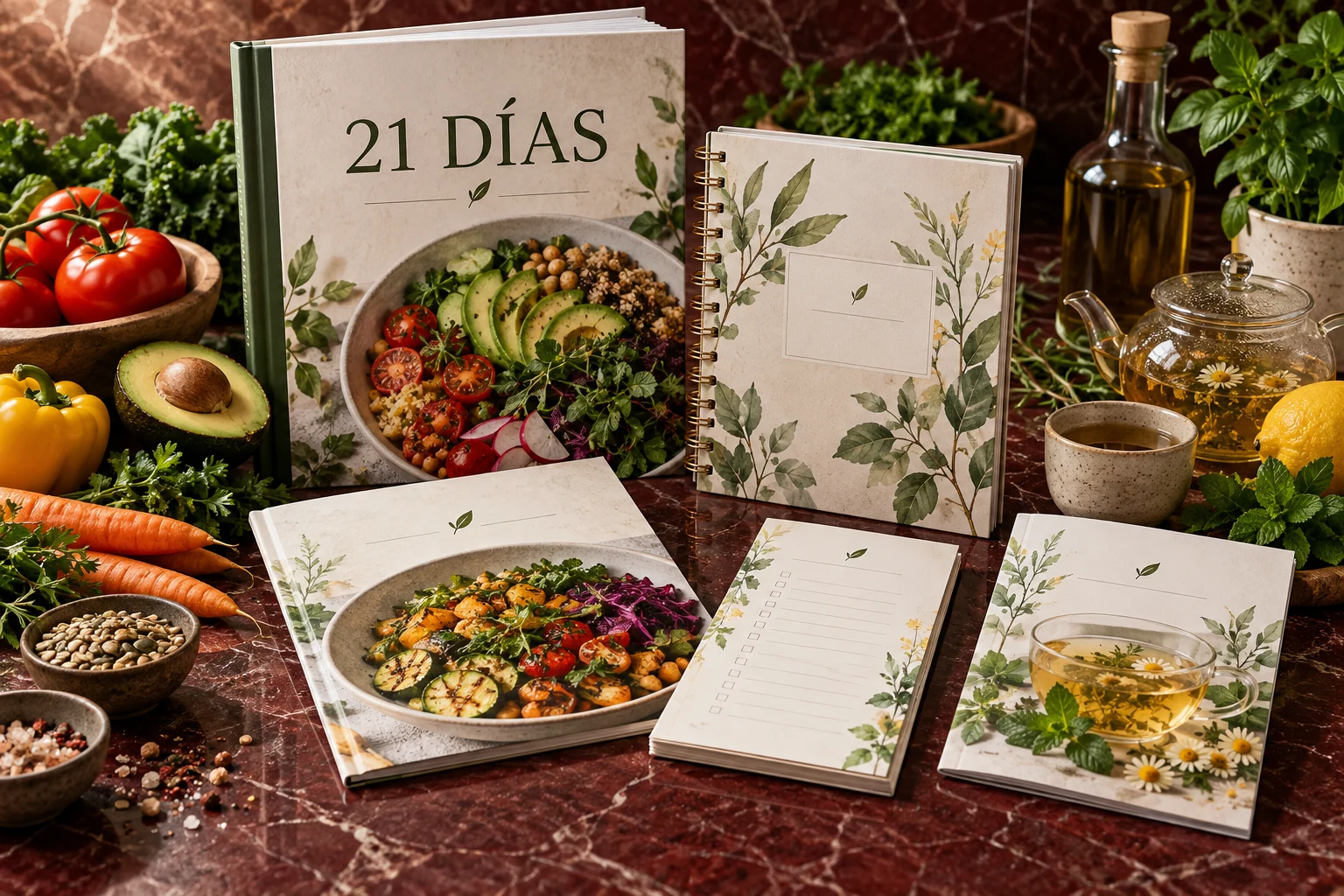 Kit de guía de 21 días, planificador, recetario y recursos de cocina